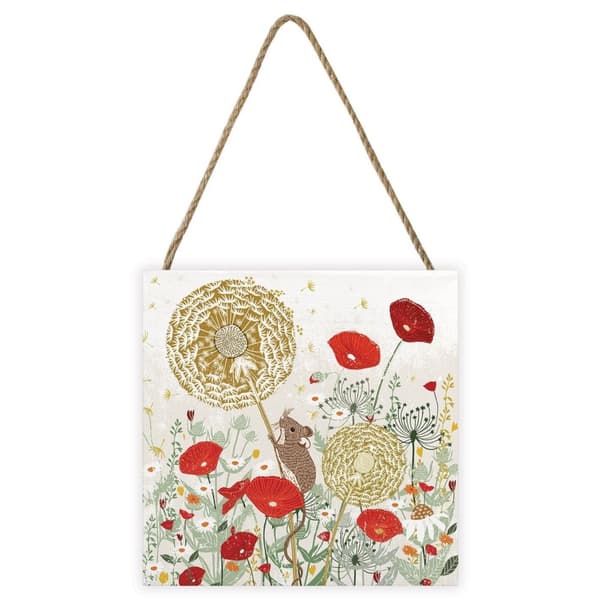 Summer Thornton Woodland Nature Mouse Wooden Block Cream/Red/Green/Brown 20cm x 20cm