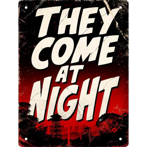 Grindstore They Come At Night Tin Horror Plaque Black/White/Red 20cm x 15cm