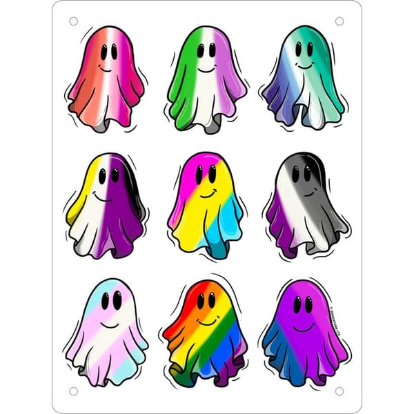 Grindstore Pride Ghosts Tin Mini Plaque White/Multicoloured 20cm x 15cm