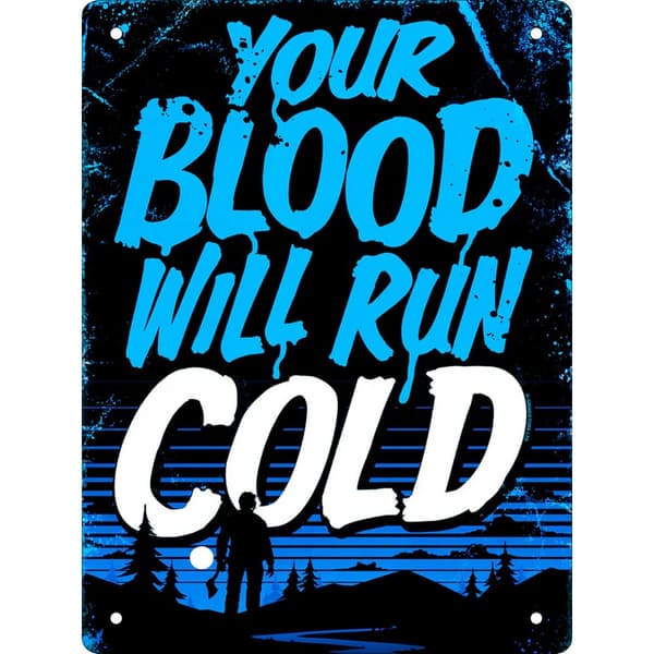 Grindstore Your Blood Will Run Cold Tin Horror Plaque Black/White/Blue 20cm x 15cm