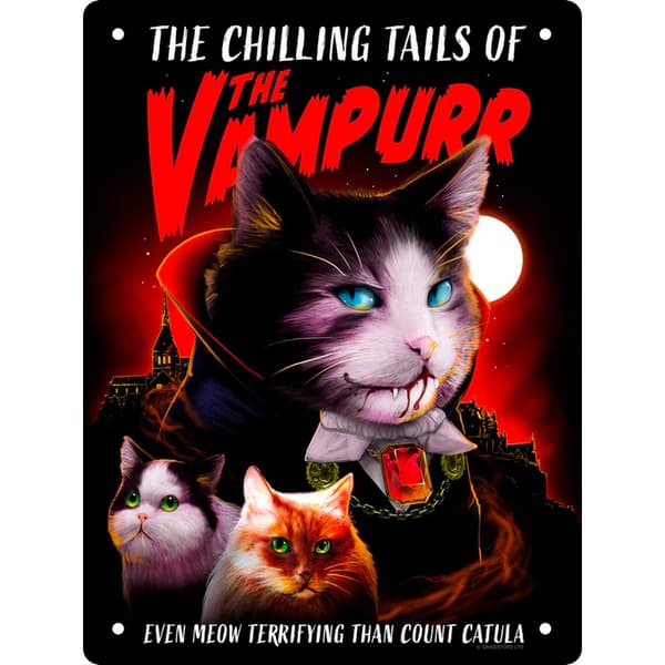 Horror Cats The Vampurr Tin Vintage Plaque Multicoloured 20cm x 15cm