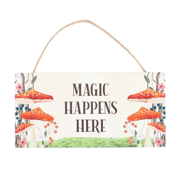 Something Different Magic Happens Here Mushroom Hanging Sign White/Red/Green One Size