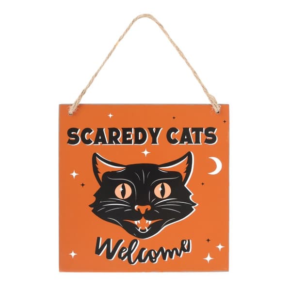 Something Different Scaredy Cats Welcome Hanging Plaque Orange/Black One Size