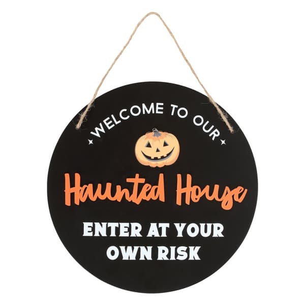 Something Different Haunted House Round Plaque Black/White/Orange One Size