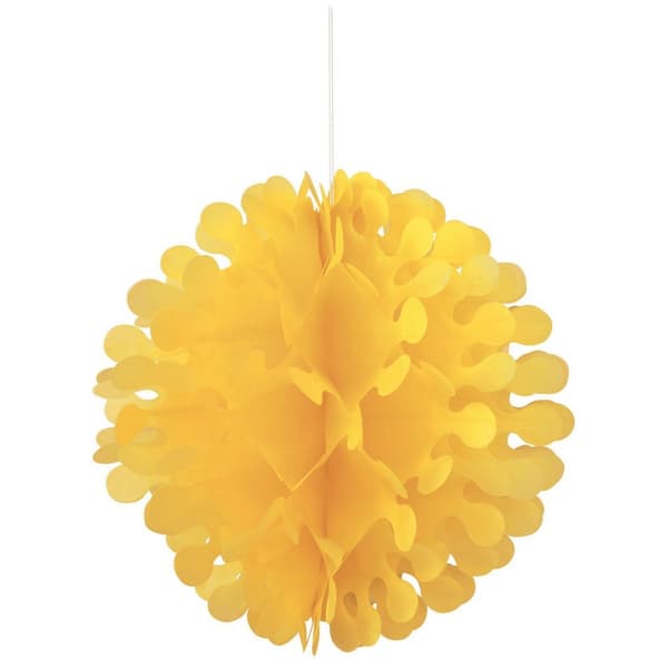 Unique Party Flutter Tissue Paper Ball Hanging Decoration Yellow One Size