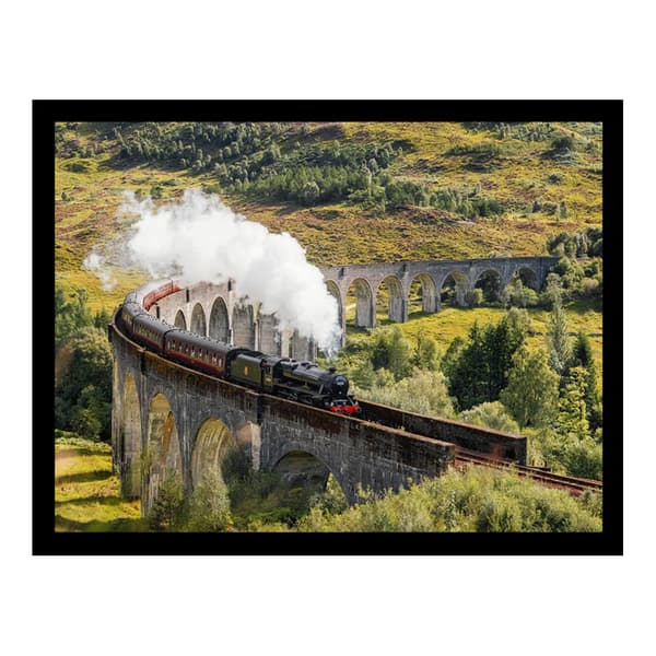 Pyramid International Steam Train On Glenfinnan Viaduct Wooden Plaque Green 20cm x 29.5cm