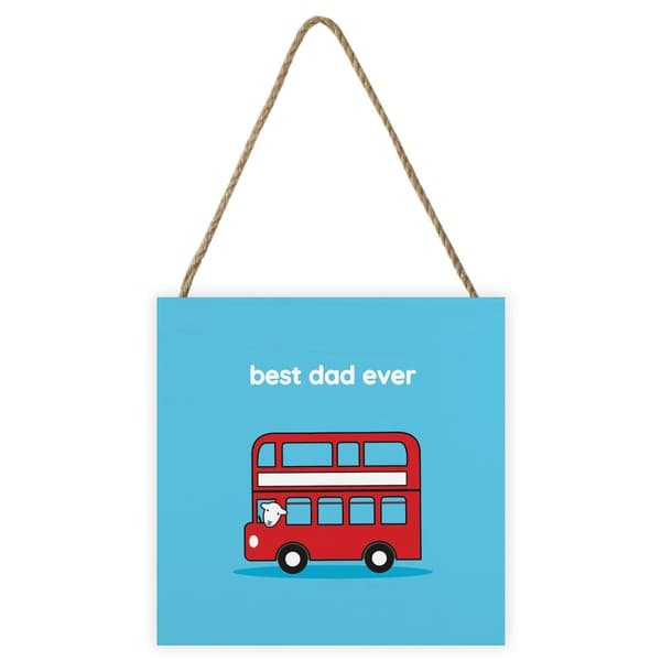 Herdy Best Dad Ever Wooden Block Blue/Red/White 20cm x 20cm x 2.7cm