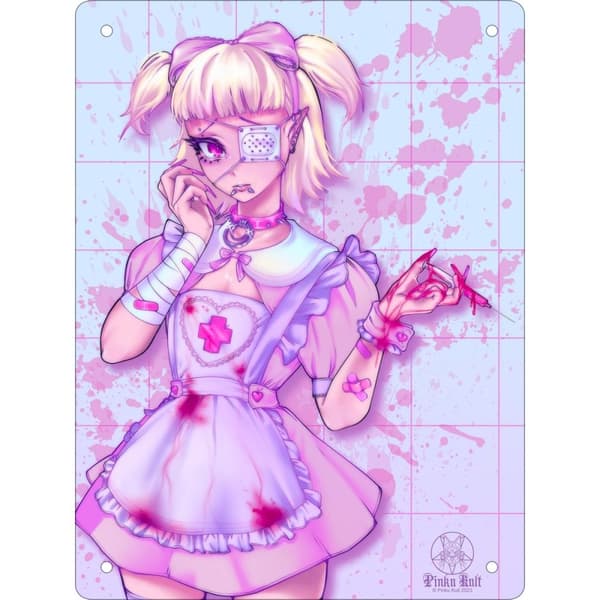 Pinku Kult Fragile Tin Mini Plaque Pink/Light Blue/Purple One Size
