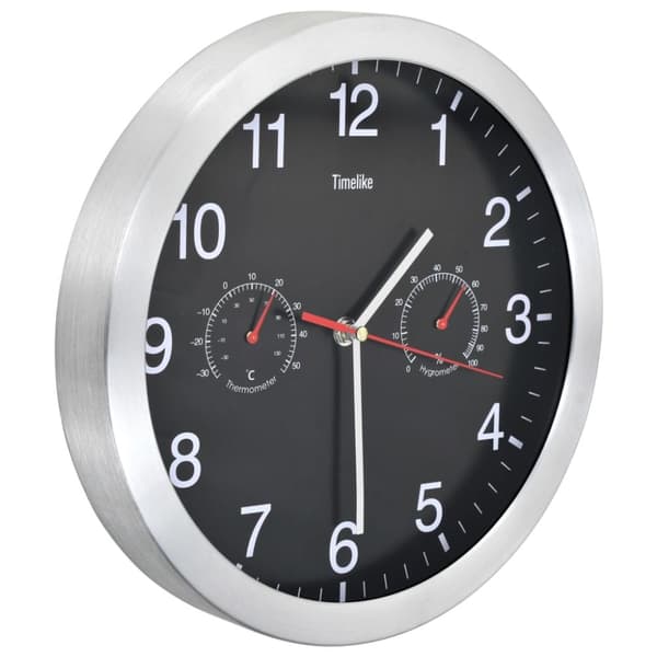 vidaXL vægur med kvarts-urværk hygrometer og termometer 30 cm sort