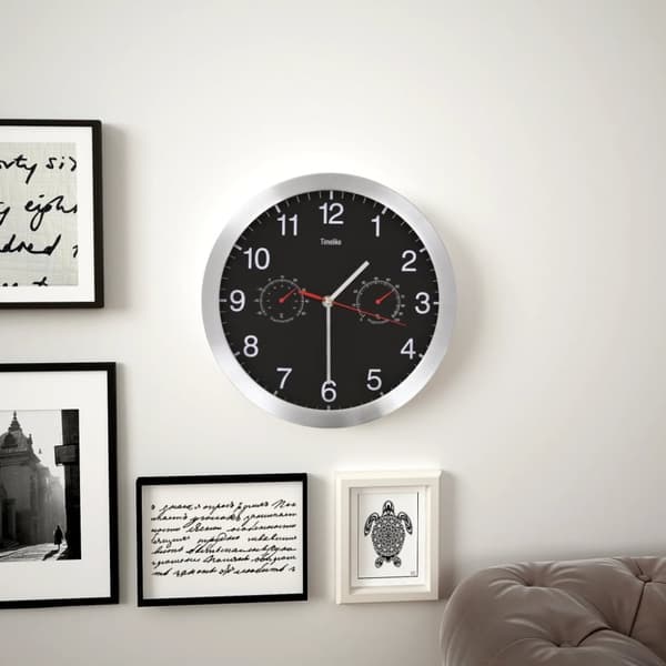 vidaXL Veggur med kvartsurverk hygrometer og termometer 30 cm svart
