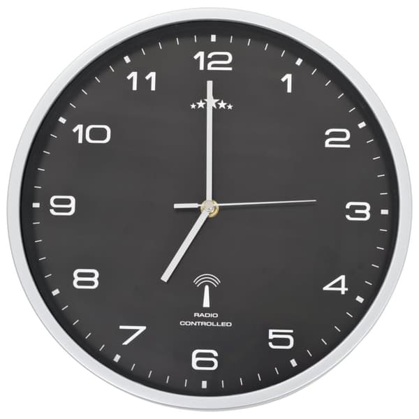 vidaXL Veggur med kvarts-urverk radiostyrt 31 cm svart