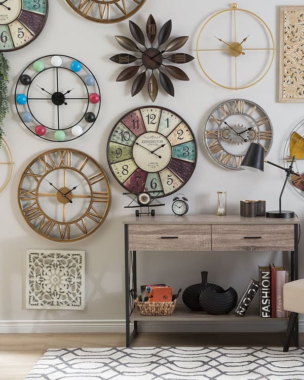 Vægur Flerfarvet Distressed Jern ø 59 cm Vintage Rustikt med Tal Mønster Design Tog Station Antik til Stue Entré Køkken Indretning