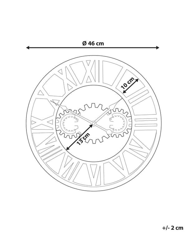 Väggklocka Silver Sliten Järnram Industriell design Kugghjul Romerska siffror Rund 46 cm