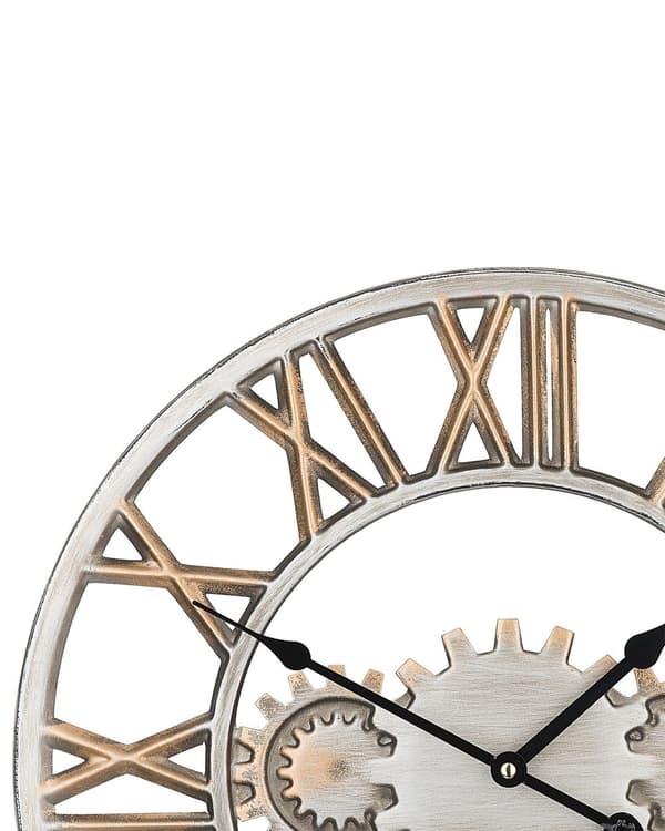 Väggklocka Silver Sliten Järnram Industriell design Kugghjul Romerska siffror Rund 46 cm