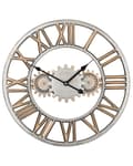Miniatyrbild 1 av 5: Väggklocka Silver Sliten Järnram Industriell design Kugghjul Romerska siffror Rund 46 cm
