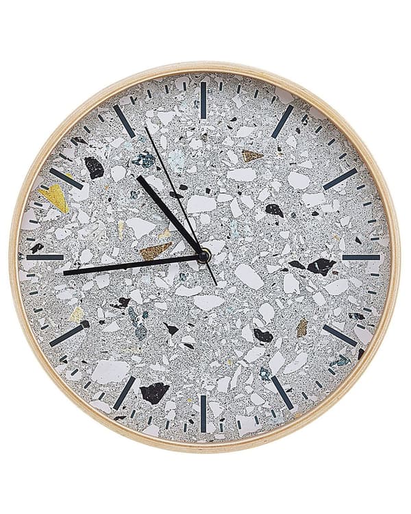 Vægur Grå Lyst Træ ø 31 cm Dekorativ Rund Ur til Væg Industriel Boho Beton Design Granit Effekt Køkkenur Stue Børneværelse Tilbehør