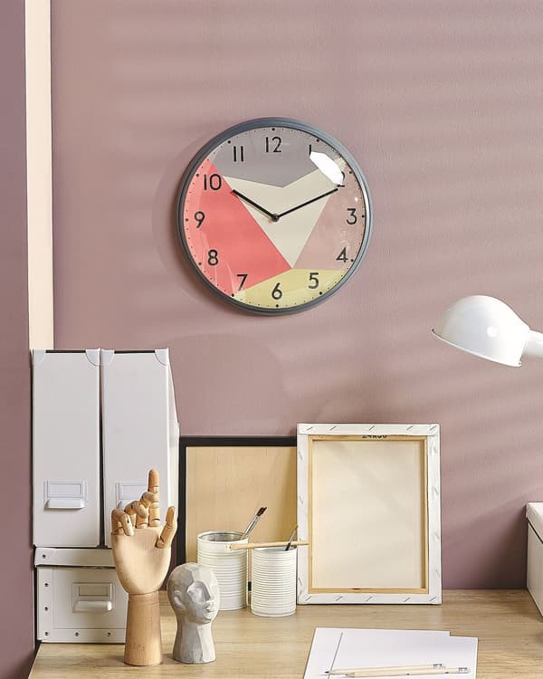 Vægur Grå Flerfarvet Metal ø 33 cm Dekorativt Rundt Mønstret Køkkenur i Retro Design Skandinavisk Stueur til Soveværelse Børneværelse Tilbehør