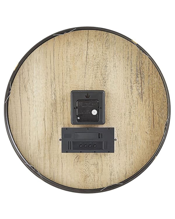 Seinäkello punaruskea MDF-levyä kultainen metallireunus 60 cm pyöreä digitaalisella näytöllä
