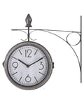 Miniatyrbillede 5 af 7: Vægur Sølv Hvidt Jern og glas 33 x 34 cm Vintage Stationsur med Tal Design Tosidet Klassisk Design Perron Ur Industriel Retro