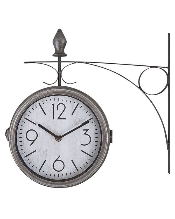 Väggklocka Silver och Vit Järn Vintage Design Tvåsidig