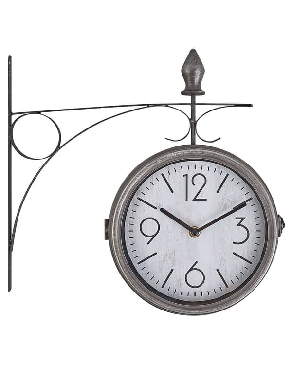 Väggklocka Silver och Vit Järn Vintage Design Tvåsidig