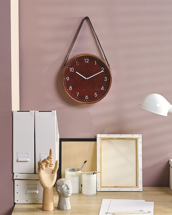 Väggklocka Brun MDF konstläder Vintage Design Rund 26 cm