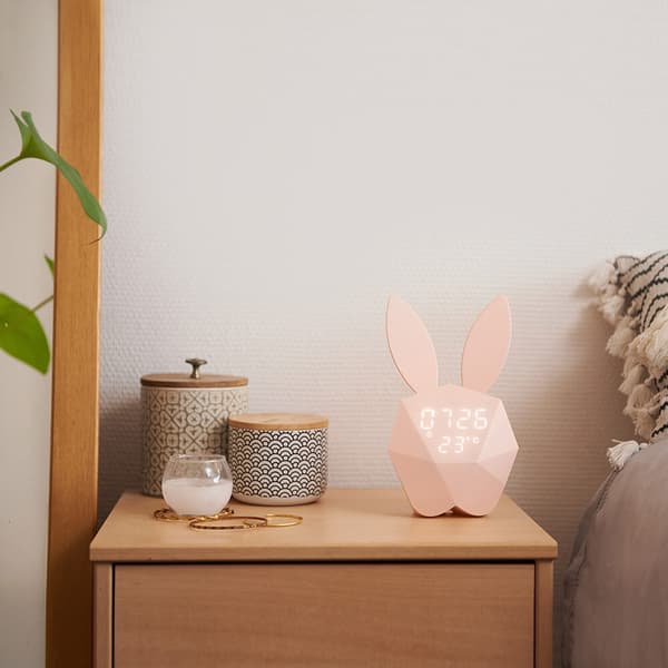 Vekkerklokke Kanin med Nattlampe, Lyserosa