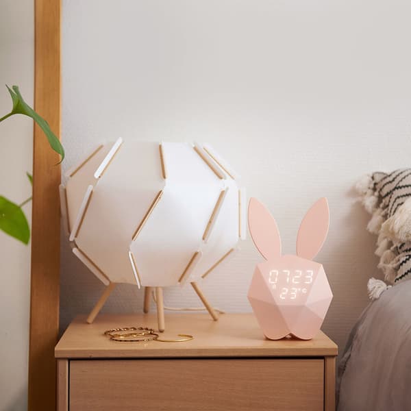 Vekkerklokke Kanin med Nattlampe, Lyserosa