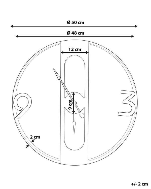 Vægur Brun Lyst Træ MDF og Guld Jern ø 50 cm Dekorativ Rundt Ur til Væg Uden Tal Rustik Interiør Køkken Soveværelse Stue Tilbehør