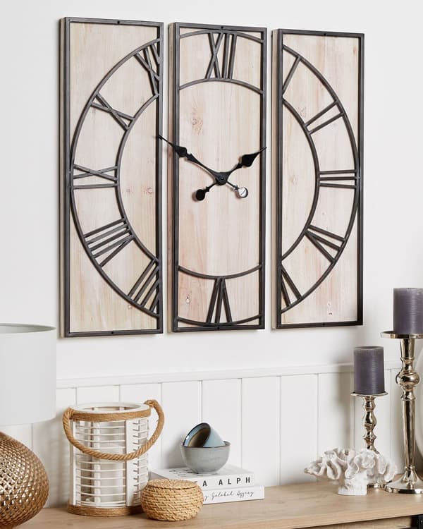 Väggklocka Ljusträ 3 Delar 75 x 75 cm Handgjord Svart Metallram