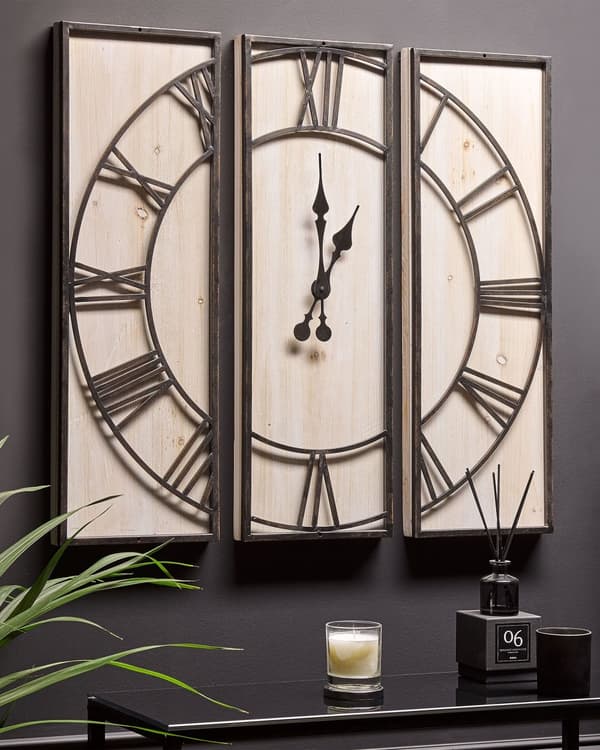 Väggklocka Ljusträ 3 Delar 75 x 75 cm Handgjord Svart Metallram