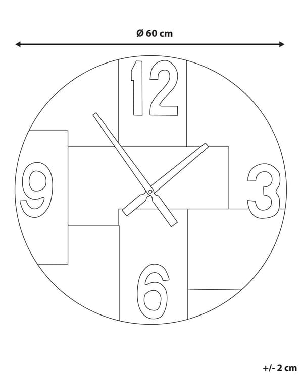 Väggklocka Ljusträ Rund 60 cm Handgjord Ansikte Svarta Händer Rustik Minimalistisk