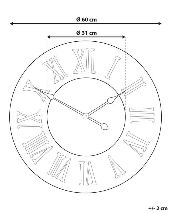 Väggklocka Mörkträ Rund 60 cm Handgjord Rutmönster Ansikte Retro