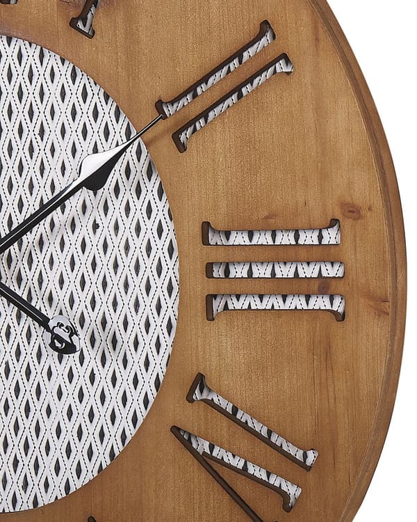 Väggklocka Mörkträ Rund 60 cm Handgjord Rutmönster Ansikte Retro