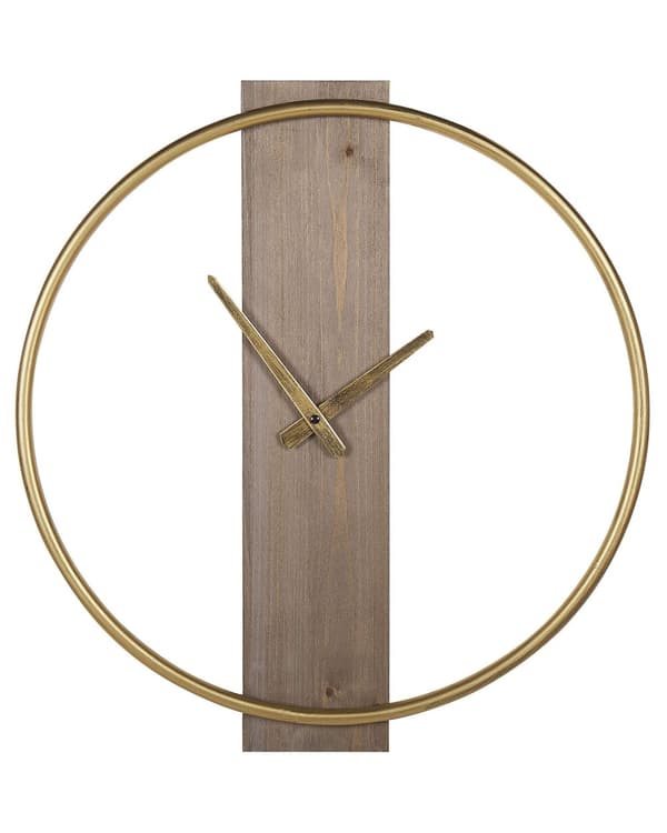Seinäkello vaalea puu/kulta pyöreä ø 47 cm käsin tehtyrustiikkinen minimalistinen tyyli