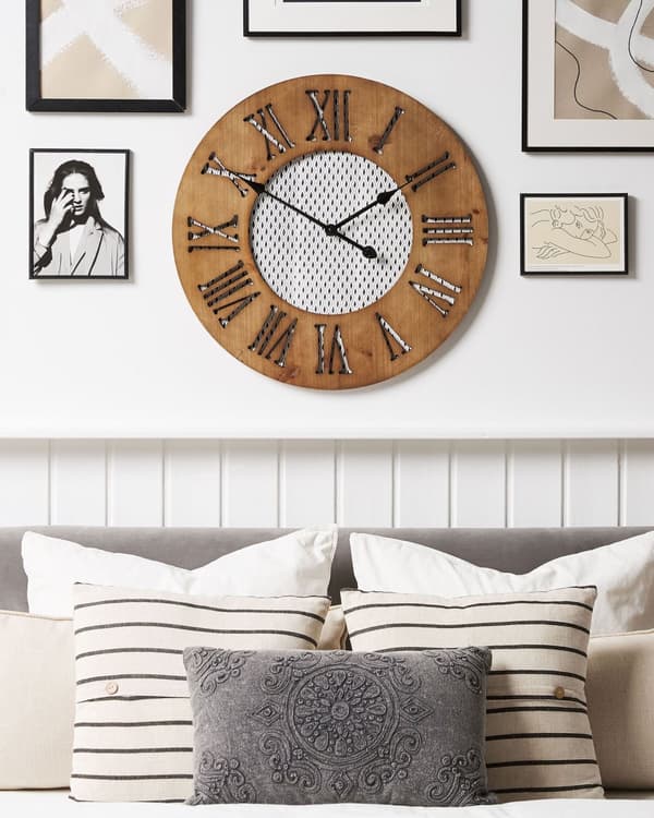 Vægur Mørk Træ med Sort Hvid ø 60 cm Stort Rundt Stueur til Væggen Antik Rustikt Design Retro Moderne Tilbehør Boligindretning Entré