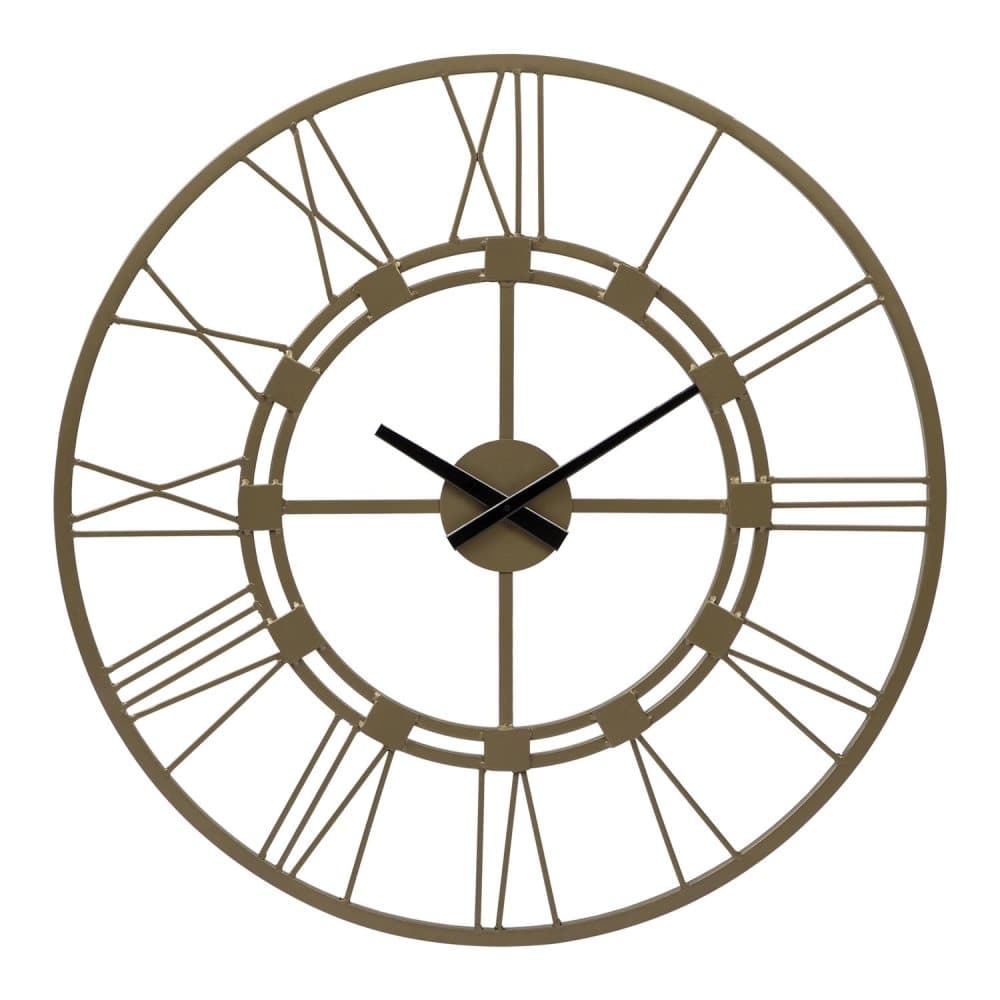 WOMO-DESIGN | Design väggklocka Stockholm Ø76cm rund gjord av järn i vintage stil gammalt guld med stora romerska siffror, tyst urverk utan tickande