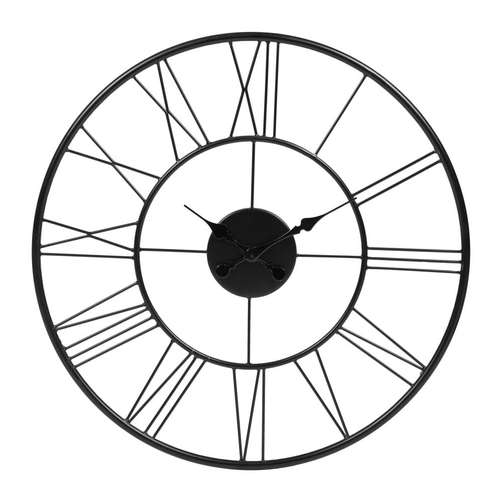 WOMO-DESIGN | Design väggklocka Helsinki Ø92cm rund gjord av järn i vintage stil svart med stora romerska siffror, tyst urverk, utan tickande ljud