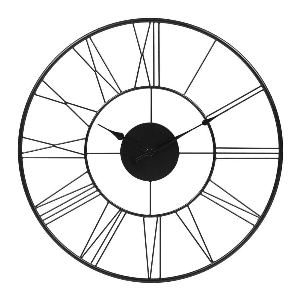 WOMO-DESIGN | Design väggklocka Helsinki Ø76cm rund gjord av järn i vintage stil svart med stora romerska siffror, tyst urverk, utan tickande ljud