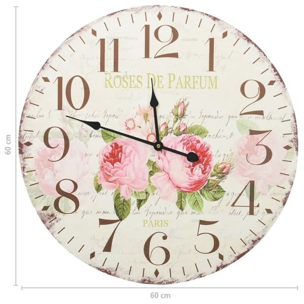 vidaXL Väggklocka vintage blomma 60 cm