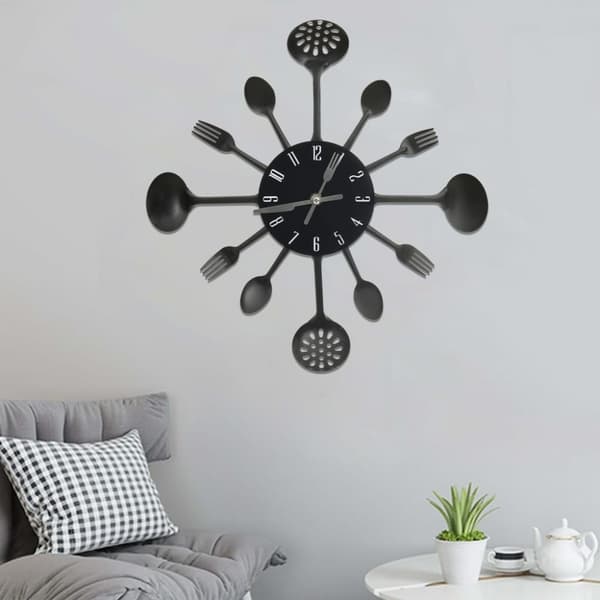 vidaXL 325163  Wall Clock with Spoon and Fork Design Black 40 cm Aluminium