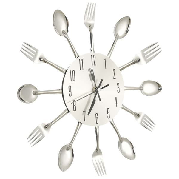 vidaXL Väggklocka med sked- och gaffeldesign silver 31 cm aluminium
