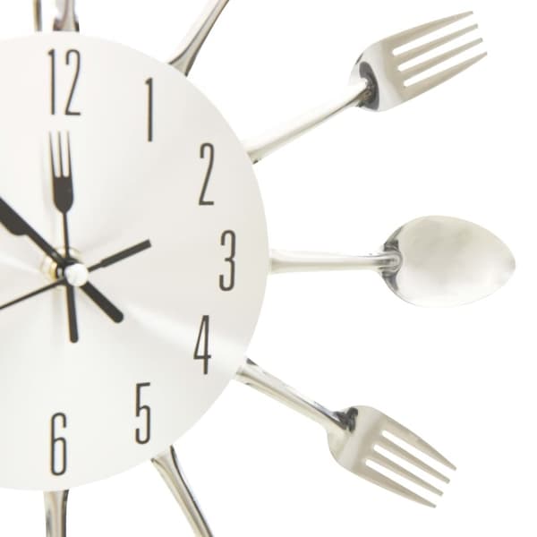 vidaXL Väggklocka med sked- och gaffeldesign silver 31 cm aluminium