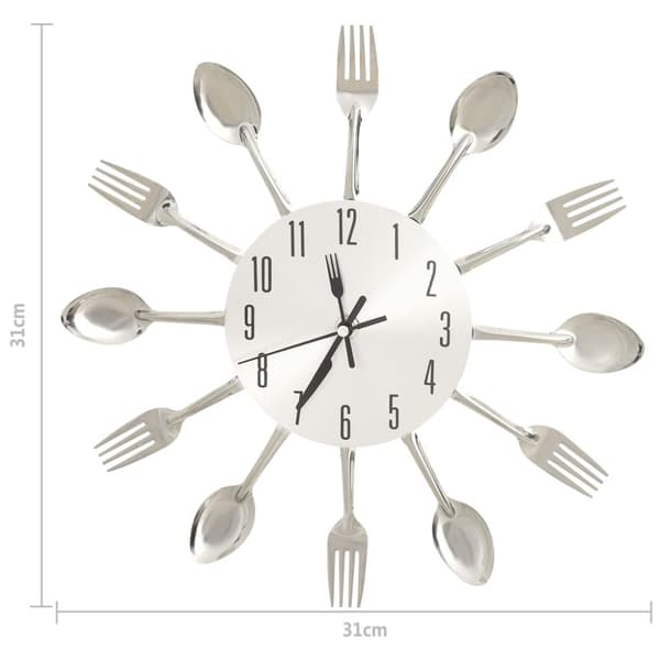 vidaXL Väggklocka med sked- och gaffeldesign silver 31 cm aluminium