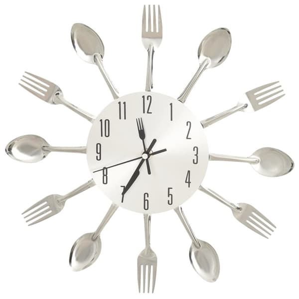 vidaXL Väggklocka med sked- och gaffeldesign silver 31 cm aluminium