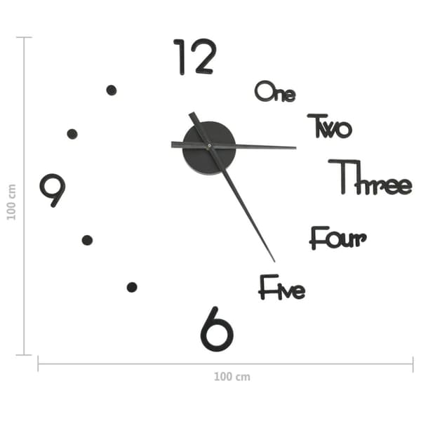 vidaXL 325153 3D Wall Clock Modern Design Black 100 cm XXL