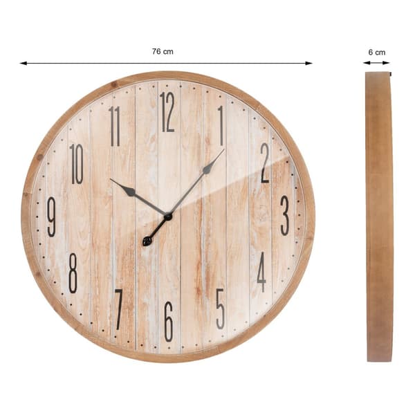ECD Germany LARGE-kello Ø 76cm kierros arabialaisilla numeroilla, koristeellinen MDF puu ja lasi, kuusi ilme, design kello vintage tyyli, pehmeä liike