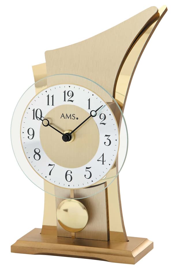 Table Clock AMS 1137, Quartz, Gold, Analogue, Modern
