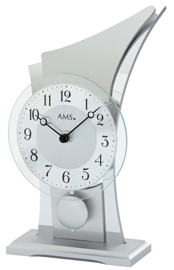 Table Clock AMS 1138, Quartz, Silver, Analogue, Modern
