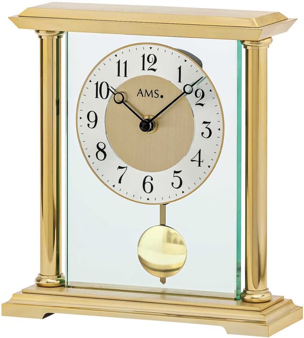 Table Clock AMS 1143, Quartz, Gold, Analogue, Modern